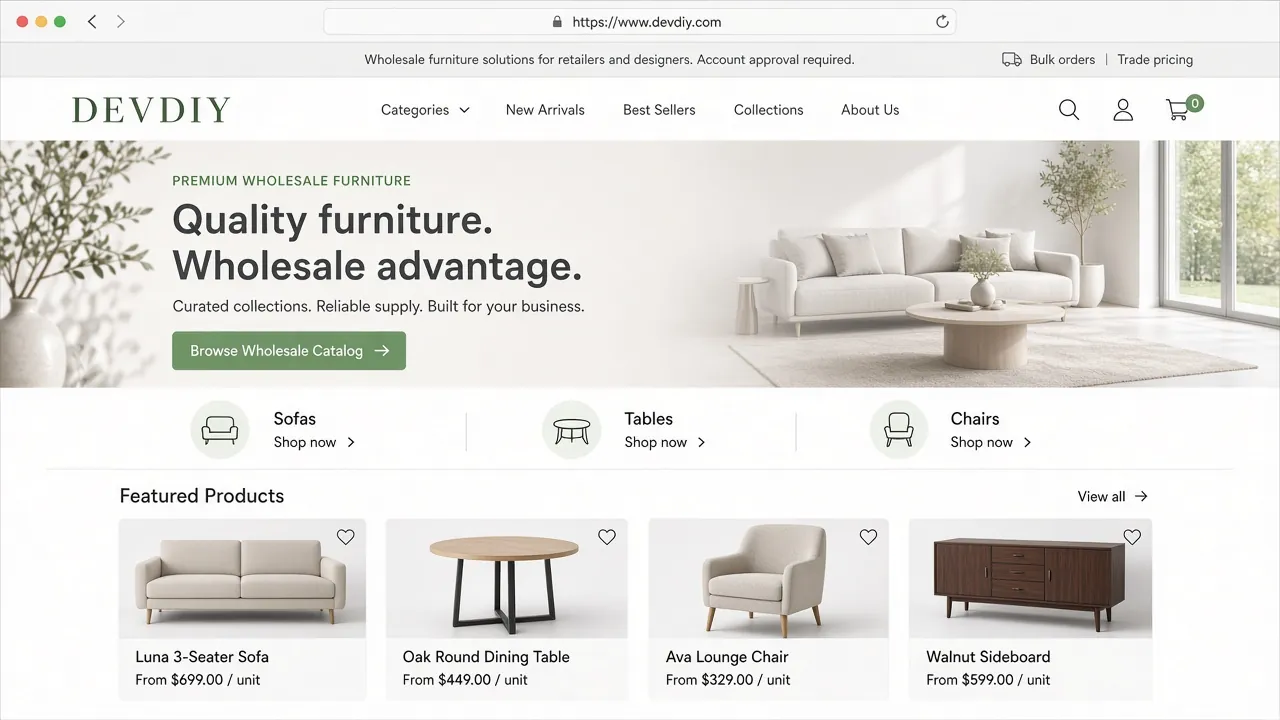 Preview of a DEVDIY B2B storefront